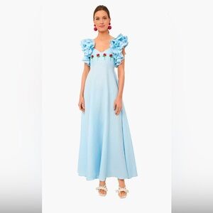 Fan Mon Demre Elegant Blue Ruffled Dress NWOT